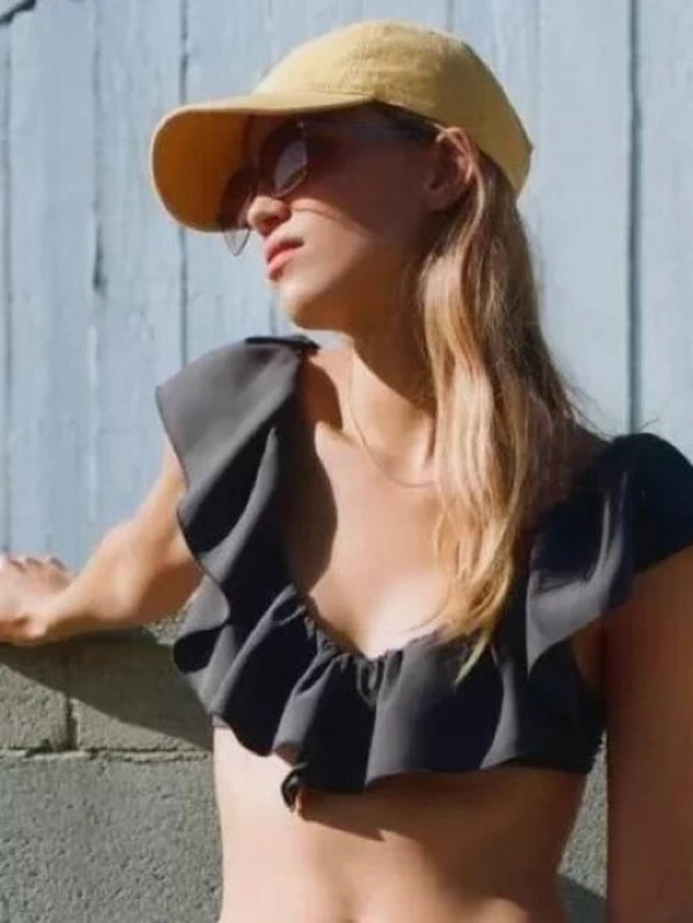 Zara Black Ruffle-Trim Crop Top